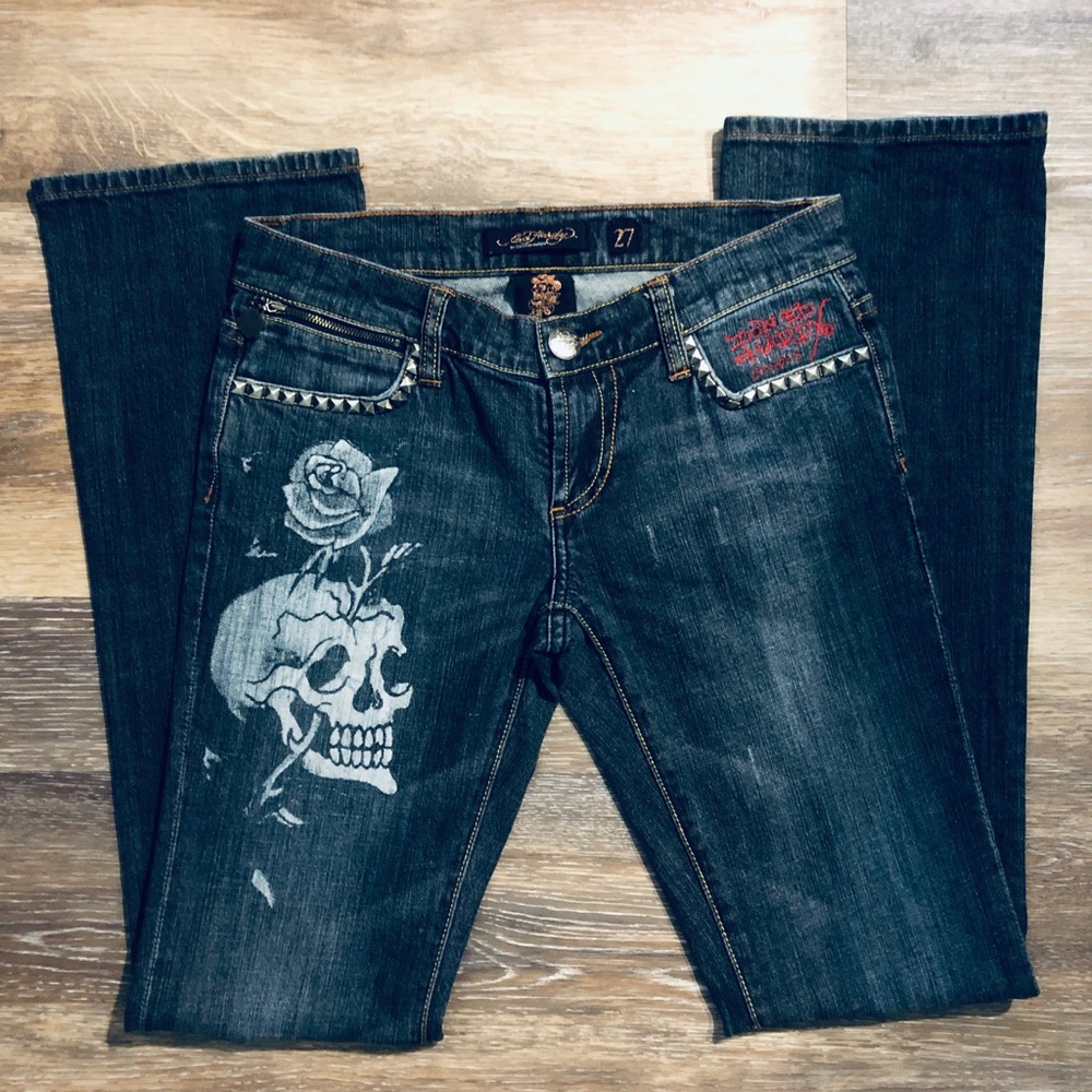 Ed Hardy Studded Skull and Rose Jeans Size 27